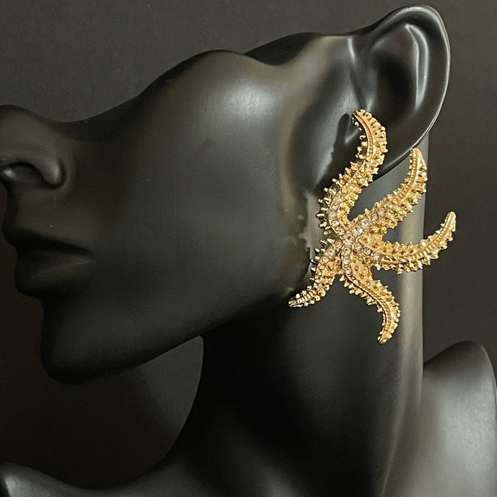 Amoura - Gold-Plated Octopus Rhinestone Earrings - Picture 8 of 8